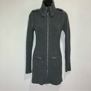 **SOLD** Take Out Gray Ribbed Knit Zip-Up Longline High Collar Sweater